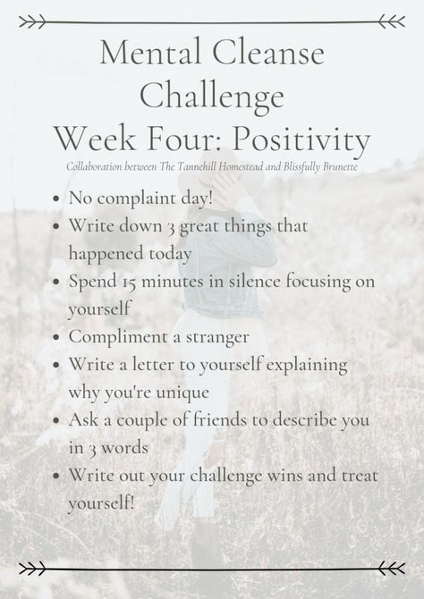 Mental Cleanse Challenge: Week Four Mental Cleanse Challenge, Mental Cleanse, Detox Challenge, Health Cleanse, Decluttering Ideas, Minimalism Lifestyle, Simplifying Life, Challenge Week, Higher Consciousness
