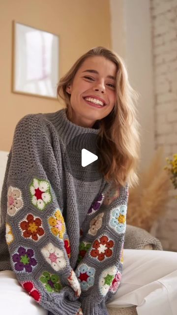 Tania Skalozub on Instagram: "African Flower Sweater Crochet in your colors, make it personalised to reflect your identity. Get the Pattern - tscrochetdesign.com (link in bio) . Model: @korol.anastacia Photo/video: @tony.prores Studio: @absurd_photostudio . . . . . . #KnitWear, #KnitFashion, #KnitStyle, #KnitDesign, #KnittersOfInstagram, #KnittingAddict, #HandmadeWardrobe, #Knitstagram, #YarnLove, #Knitspo, #Crochet, #CrochetAddict, #CrochetersOfInstagram, #CrochetLove, #CrochetLife, #CrochetPattern, #InstaCrochet, #CrochetInspiration, #YarnLife, #FashionStyle, #StyleInspiration, #OOTD, #InstaFashion, #FashionBlogger, #Fashionista, #StyleBlog, #Trendy, #LookBook, #FashionDaily." African Flower Crochet, Crochet African Flowers, Flower Sweater, African Flowers, Sweater Crochet, Handmade Wardrobe, Knit Fashion, Sweater Pattern, Knitting Designs