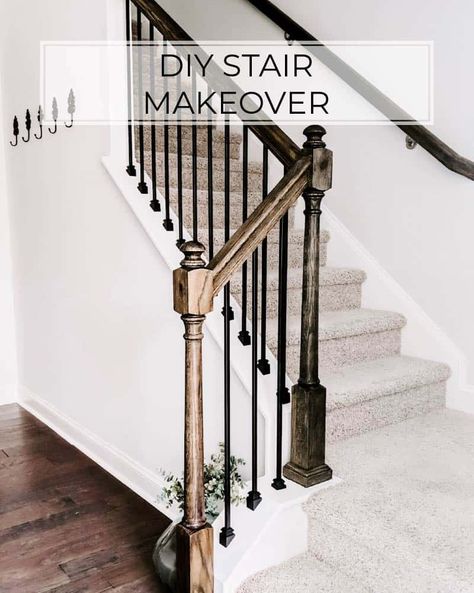 Price Varies Time <4 Hours Difficulty Easy Replace your wood balusters with iron balusters for a new look Are you looking for a simple project with big impact? Replacing wood stair balusters with metal balusters is the project for you....Read More Iron Balusters Stairs, Stairs Upgrade, Stairs Diy Renovation, Diy Stairs Makeover, Stair Railing Makeover, Stairs Diy, Diy Stair Railing, Stairs Makeover Ideas, Diy Stair