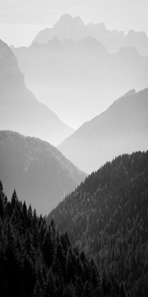 Black & White Photograph - In the eyes of artist John Scanlan, this line of misty mountain peaks appeared like ocean waves, ceaselessly ebbing and flowing in time with the tides. Bring this unique perspective to your home with this striking achromatic photograph, which ships unframed in a protective tube. Nature, Nature Black And White Aesthetic, White And Black Iphone Wallpaper, Black & White Wallpaper, Misty Mountains Aesthetic, Mountain Product Photography, Black And White Background Landscape, Cool Black And White Wallpapers, Black And White Esthetics