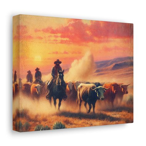 Capture the essence of the Old West with "Dusk Drive: Cowboys Herding at Sunset." This digital AI art on stretched canvas features cowboys driving cattle at sunset, creating a stunning piece of rustic country decor. Perfect for adding a touch of Western charm to any space. RAZL Ranch is a simple hobby farm that started in Colorado and has moved to Arkansas. As a Father of two, I wanted to find a way to get closer with my 11 year old daughter, Lexi. Using AI art, we design most of these together and then she helps post them and advertise them. It has generated some income which we use for her 4h projects and other farm needs. We also give 10% to support our local animal rescues. This has brought my daughter and I closer, and we thank you for your support and are happy you like our art. Upli Rustic Country Decor, Cow Boys, Cattle Ranch, Cattle Ranching, Hobby Farm, Country Decor Rustic, Perfect House, Hobby Farms, Cow Boy