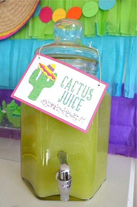 "Cactus Juice" from a Colorful Fiesta Birthday Party on Kara's Party Ideas | KarasPartyIdeas.com (26) Taco Bout It Party, Fiesta Theme Party Food Ideas, Fiesta Taco Party, Fiesta Food Party, Fiesta Themed Food Ideas, Cacti Birthday Party, Fiesta Theme House Warming Party, 40th Fiesta Birthday Party Ideas, Fiesta Three Year Old