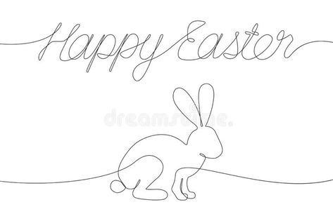Happy Easter decorations with one line inscription and rabbit. Continuous line d #Sponsored , #ad, #AD, #Easter, #rabbit, #Continuous, #decorations Paper Quilling, Easter Line Art, Easter Face Paint, Drawing Lettering, Easter Illustration, Continuous Line Drawing, Continuous Line, Easter Rabbit, Easter Decorations