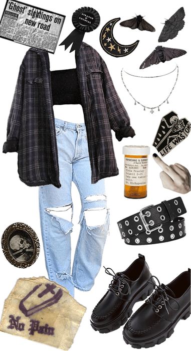 plaid layer Outfit | ShopLook Band Style Outfits, Cute Nerdy Outfits, Women's Grunge Fashion, Punk Style Outfits, Mood Clothes, Moda Emo, Rock Outfits, Layering Outfits, Mein Style
