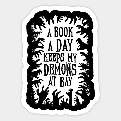 Horror Book Quotes, Spooky Book Aesthetic, Thriller Books Aesthetic, Zombie Typography, Bookish Designs, Gothic Quotes, Book Puns, Horror Stickers, Fantasy Mystery