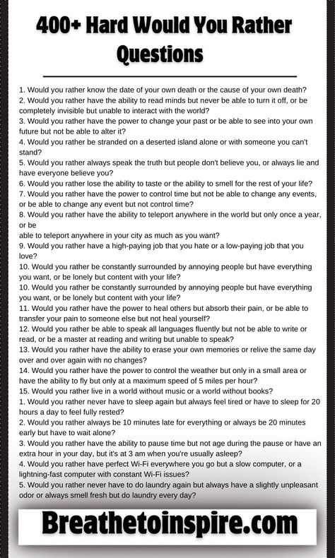hard would you rather questions Impossible Would You Rather Questions, Would You Rather Questions For Women, Crazy Would You Rather Questions, Would U Rather Question Hilarious, Would You Rather Bulletin Board, Interesting Would You Rather Questions, Good Would You Rather Questions, Deep Would You Rather Questions, Would You Rather Questions For Teens