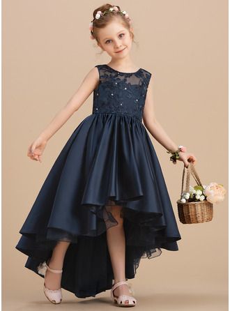 Navy Blue Dress Flower Girl, Flower Girl Dress For Kids, Navy Blue Dress For Kids, Formal Dresses For Girls Kids, Flower Girl Gown Princess, Baby Satin Dress, Flower Girl Dresses With Flowers, Dark Blue Flower Girl Dress, Kids Dress For Wedding