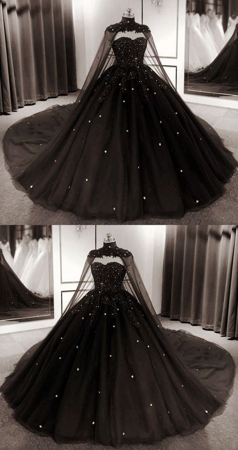 Gothic Quinceanera Dresses Masquerade Ball Gowns Black, Gothic Quinceanera, Black Masquerade Dress, Ball Gown With Cape, Black Quince Dress, Wedding Dresses Sleeveless, Black Bridal Dresses, Quinceanera Dresses Black, Black Quinceanera Dresses