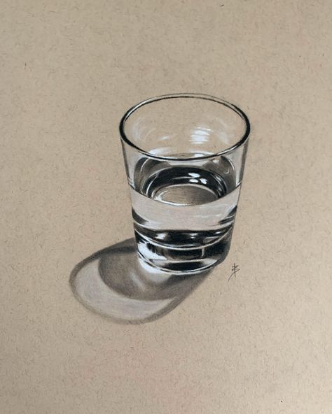 Arte Doodle, Prismacolor Art, Water Drawing, A Glass Of Water, Object Drawing, Charcoal Art, Glass Of Water, Toned Paper, Still Life Drawing