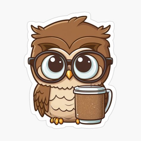 Kawaii, Cricut Flamingo, Cute Owl Illustration, Owl Doodle, Coffee Sticker Design, Cute Owl Cartoon, Harry Otter, Peaceful Morning, Pencil Drawings For Beginners