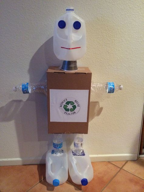 Recycle Man Recycle Preschool, Recycling Activities For Kids, Recycling Projects For Kids, Recycling Lessons, Ochrana Prírody, Recycling For Kids, Recycling Activities, Recycled Robot, Earth Day Projects