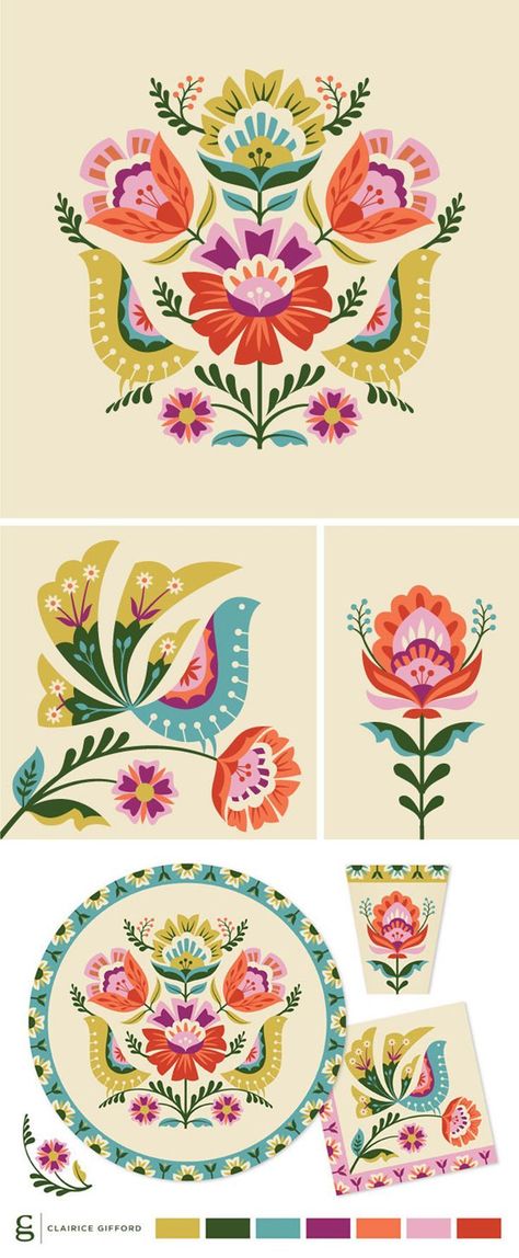 Hungarian Folk Pattern, Hungarian Flower Pattern, Folk Art Color Palette, Art Color Palette, Pattern Lettering, Hungarian Art, Balloon Illustration, Lettering Illustration, Polish Folk Art