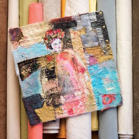 Fabric collages that start with interesting, textured fabrics become compelling works of mixed-media art. Upcycling, Recycled Fabric Art, Textile Art Projects, Upcycle Fabric, Mixed Media Textile Art, Mixed Media Art Projects, Altered Canvas, Simple Collage, Mixed Media Textiles