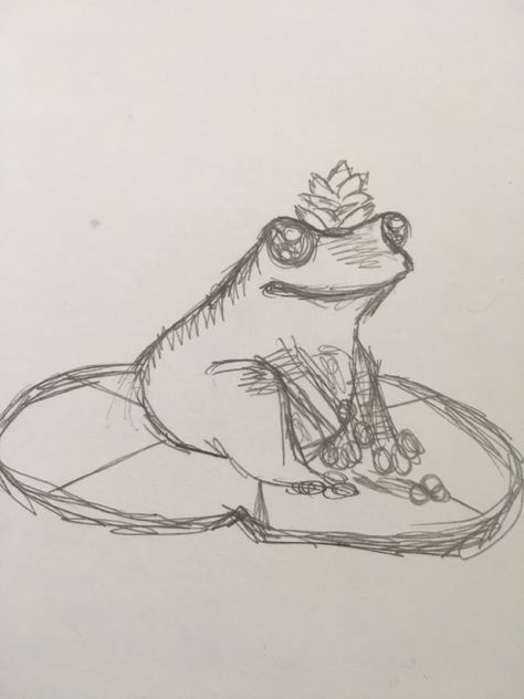 Frog Drawing On Lily Pad, Frog Eating Fly Drawing, Fairy Frog Drawing, Frog Sketch Easy, Lily Pad Sketch, Frog On Lily Pad Tattoo, Cute Frog Sketch, Frog On Lily Pad Drawing, Frog Drawing Sketches