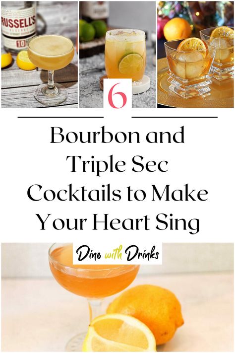 Collage of 4 bourbon and triple sec cocktails. Classic Bourbon Cocktails, Triple Sec Drinks Recipes, Triple Sec Drinks, Bourbon Drinks Recipes, Triple Sec Cocktails, Rye Cocktails, Whiskey Sour Recipe, Bourbon Cocktail Recipe, Bourbon Recipes