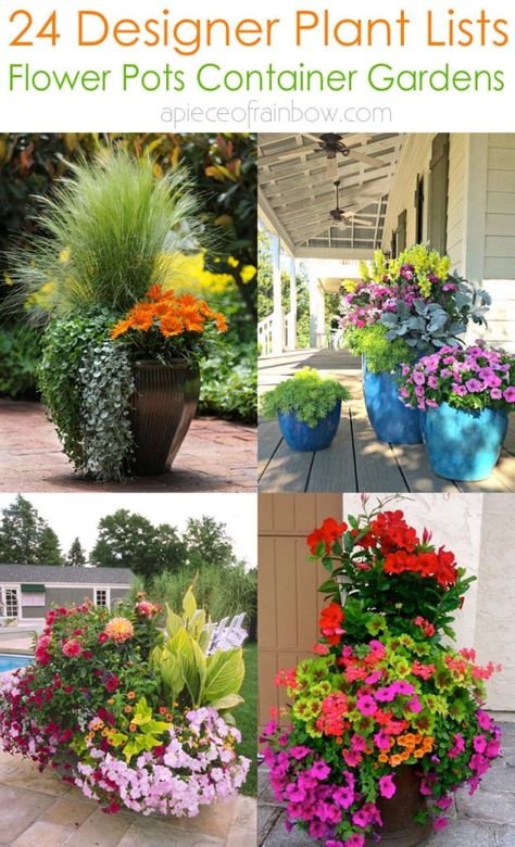 24 Stunning Container Garden Planting Ideas - A Piece Of Rainbow Container Garden Flower Combinations, Gardening And Landscaping Ideas, Small Colorful Garden Ideas, Planted Pot Ideas, Flowers To Plant Together In Pots, Large Container Garden Ideas, Potted Flower Beds In Front Of House, Outside Flowers In Pots, Small Backyard Landscaping Pots & Planters