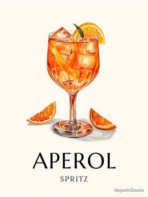 "Aperol Spritz Cocktail" Art Print for Sale by MajesticBeasts | Redbubble Aperol Spritz Illustration, Vintage Italian Posters, Spritz Cocktail, Bar Poster, Modern Graphic Art, Cocktail Art, Aperol Spritz, Bar Drinks, Food Illustrations