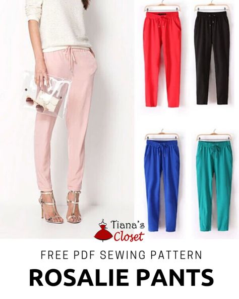 Free PDF sewing pattern: Rosalie elastic waist cropped pants – Tiana's Closet Molde, Elastic Waist Pants Pattern, Paper To Print, Pants Pattern Free, Free Pdf Sewing Patterns, Carriage Doors, Wood Garage Doors, Wooden Garage, Sewing Pants