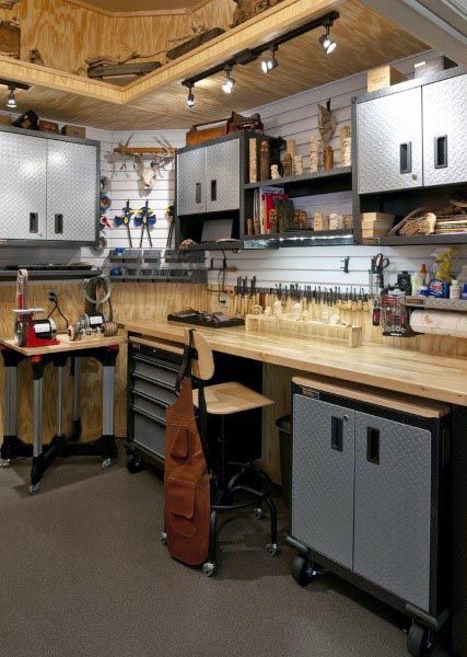 Top 60 Best Garage Workshop Ideas - Manly Working Spaces Work Shop Building, Garage Workshop Layout, Garage Floor Paint, Garage Workshop Organization, Workshop Layout, Woodworking Shop Layout, Garage Remodel, Workshop Design, Garage Interior