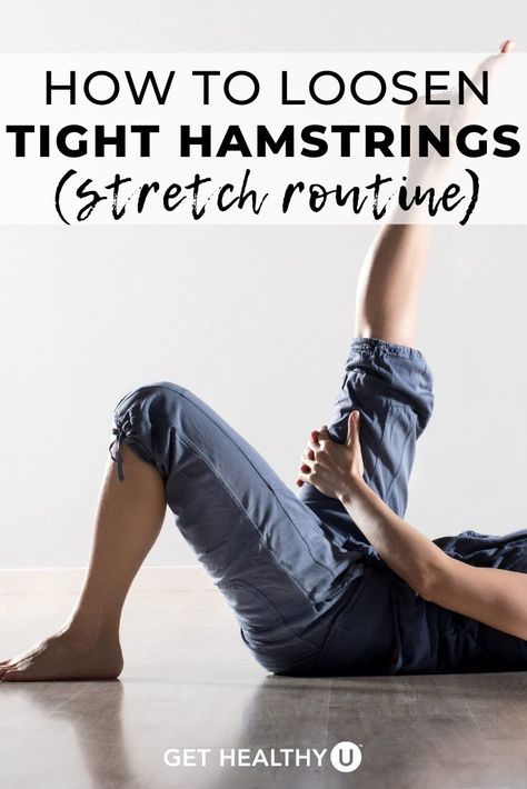 The key to loosening tight hamstrings is a stretching routine. Prior to a workout or even before going out for a nice walk, take just a few minutes for these dynamic, range-of-motion hamstring exercises! Best Leg Stretches, Stretches For Tight Hamstrings, Best Hamstring Stretches, Best Hamstring Exercises, Hamstring Stretches, Seated Hamstring Stretch, Hamstring Muscles, Bridge Workout, Hamstring Workout