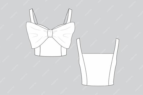 Premium Vector | Top with front bow bow blouse bow top cropped fashion technical drawing