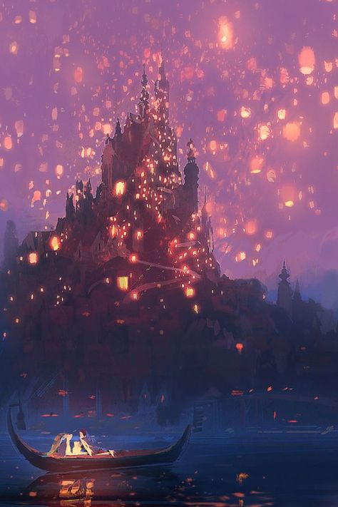 Tangled lanterns concept art Tangled Castle, Christmas Lights Aesthetic, Tangled Concept Art, Tangled Lanterns, Dunia Disney, Dark Academia Aesthetic Wallpaper, Tangled Wallpaper, Lights Aesthetic, Image Princesse Disney