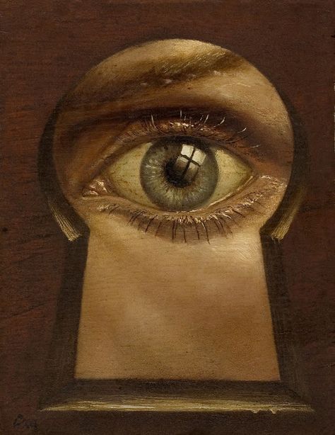 made by: Daniel Carranza , painting - (Keyhole) | Art - Keyhole ... Locked In Art, Peep Hole Door Ideas, Locked Art, Keyhole Art, Lock Art, Eyes Artwork, The Emotions, Eye Painting, Gcse Art