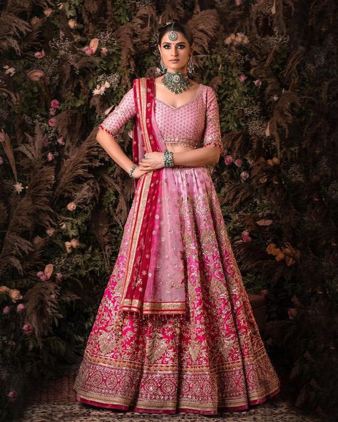 Beautiful Pink Bridal Lehenga Designs For Indian Wedding - K4 Fashion Ombre Lehenga Bridal, Pink Red Bridal Lehenga, Banarsi Bridal Lehenga, Pink Wedding Lehenga Bridal, Ombre Bridal Lehenga, Pastel Pink Bridal Lehenga, Pink Lehenga Bridal, Gotta Patti Lehenga, Pink Wedding Lehenga