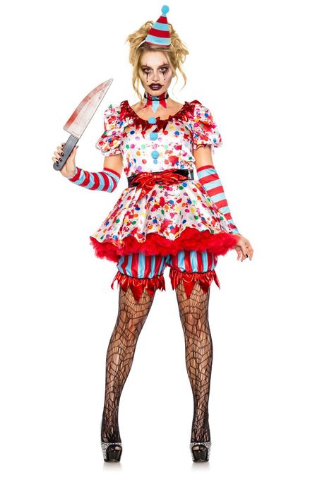 Scary Clown Costume for Women - FOREVER HALLOWEEN Scary Clown Outfit, Clown Costume For Women, Scary Makeup Halloween, Makeup Halloween Ideas, Evil Clown Costume, Clown Horn, Have A Goodnight, Scary Clown Costume, Clown Costume Women