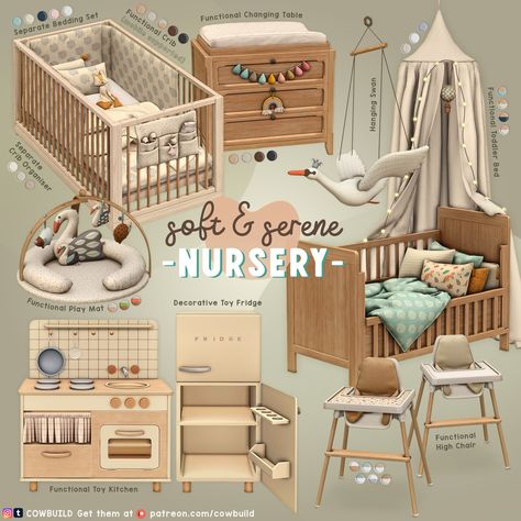 Serene Nursery, The Sims 4 Bebes, Sims 4 Cc Furniture Living Rooms, Lotes The Sims 4, Mods Sims 4, Sims 4 Beds, Sims Baby, Muebles Sims 4 Cc, Sims 4 Bedroom