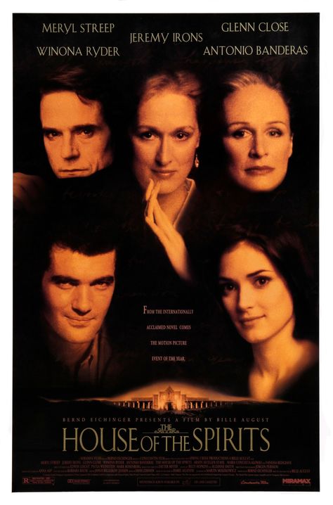 "The House Of The Spirits" movie poster, 1993. The House Of The Spirits, House Of The Spirits, Meryl Streep Movies, Spirit Film, Grace Gummer, Glenn Close, Edward Norton, Sofia Loren, Bon Film