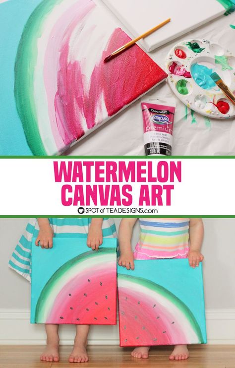 Watermelon canvas art featuring @Decoart_inc Americana Premium Paints | spotofteadesigns.com Kids Canvas Painting, Kids Canvas Art, Kids Canvas, Summer Painting, Easy Canvas Painting, Summer Watermelon, Lukisan Cat Air, Camping Art, Kids Summer