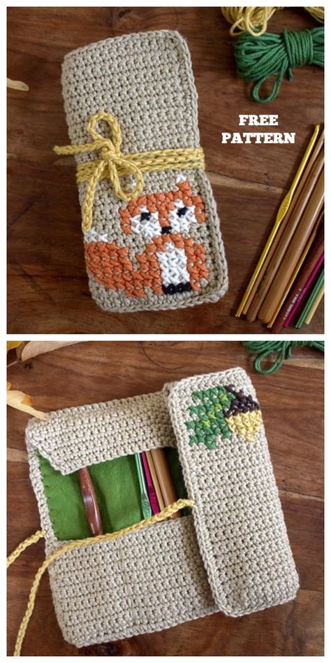 Crochet Fox Hook Case Free Crochet Pattern Crochet Hook Holder, Crochet Garden, Crochet Hook Case, Crocheted Bags, Crochet Case, Bags Pattern, Pola Amigurumi, Crafts Tutorials, Top Patterns