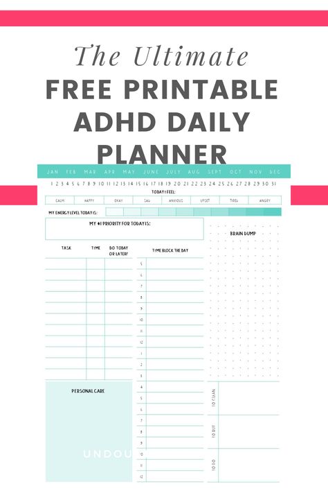 If you've struggled with feeling overwhelmed with daily task management or procrastination, this free printable ADHD daily planner template is here to help! Get a jumpstart on staying organized and focused while managing your symptoms. Organisation, Free Routine Printables, Daily Routine Planner Free Printable, Free Daily Planner Template, Free Daily Planner Printables, Free Printable Planner Pages, Weekly Task Planner, Daily Planner Ideas, Bujo 2024