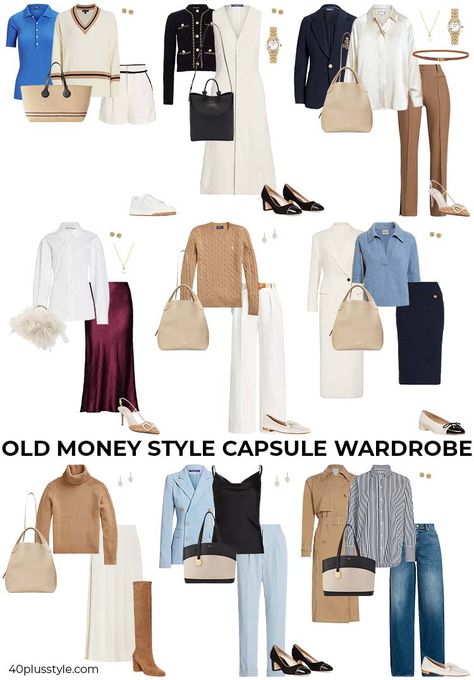 Old money style - capsule wardrobe and guide | 40+style Old Money Outfits Mom, Italian Old Money Aesthetic Women, Italian Women Style Classy, Plus Size Old Money Aesthetic, Capsule Wardrobe Old Money, Workwear Capsule, Style Capsule, Capsule Wardrobe Women, Money Clothes