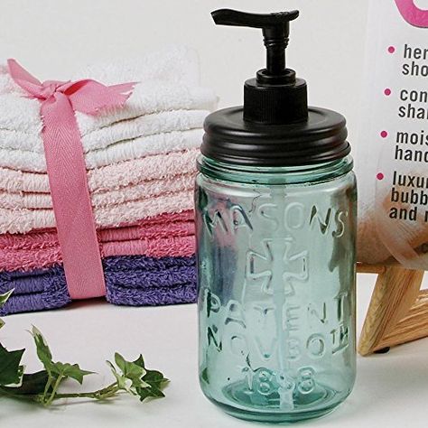 Mason Jar Soap Dispenser Affiliate Aqua Kitchen, Farmhouse Kitchen Inspiration, Pint Mason Jars, Mason Jar Soap Dispenser, Glass Soap Dispenser, Kitchen Soap Dispenser, Blue Mason Jars, Dish Soap Dispenser, Kitchen Soap