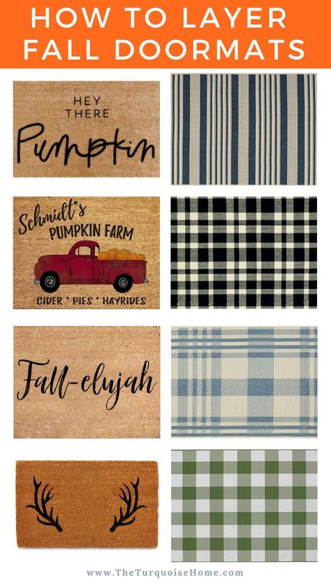 How to get the layered doormat look! Fall doormat combinations sure to ramp up the autumn curb appeal! Layered Doormat, Fall Doormat, Front Door Mats, Décor Boho, Front Porch Decorating, French Home Decor, Decor Guide, Easy Home Decor, Décor Diy