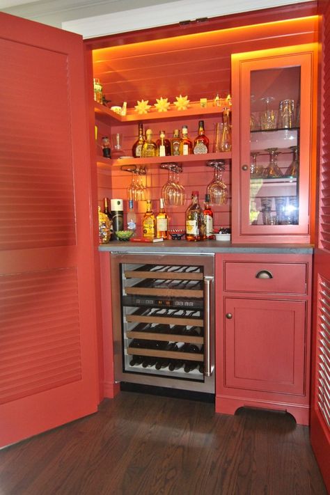 Closet turned into a bar - Craftsman - Home Bar - Boston - by Laine M. Jones Design | Houzz Bar In A Cupboard, Closet Dry Bar Ideas, Turn Closet Into Bar, Closet To Bar Conversion, Closet Turned Into Bar, Closet Into A Bar, Glasgow Apartment, Converted Closet, Dry Bar Ideas