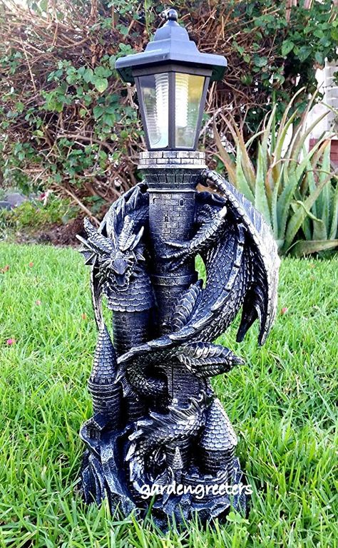 Solar Dragon, Dragon Lantern, Angel Garden Statues, Dragon Garden, Dragon House, Fantasy Furniture, Covered Walkway, Gothic Garden, Small Fireplace