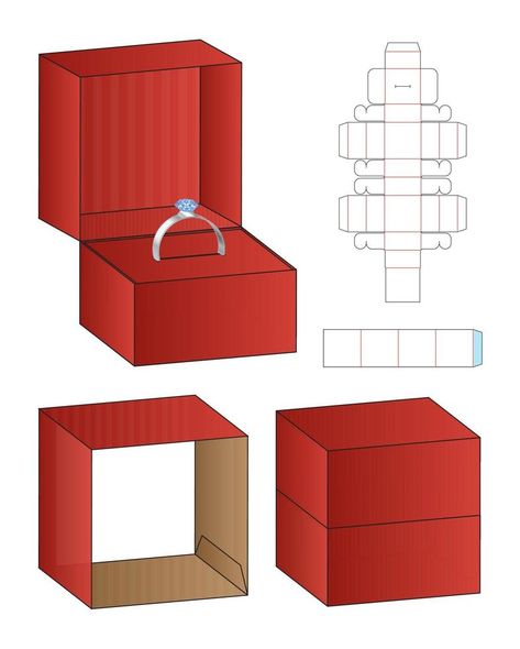 Ring Box packaging die cut template design. Ring Box Packaging, Gift Box Template Printable, Box Templates Printable Free, Ring Boxes Diy, Box Packaging Templates, Diy Gift Box Template, Packaging Die Cut, Box Template Printable, Paper Box Diy