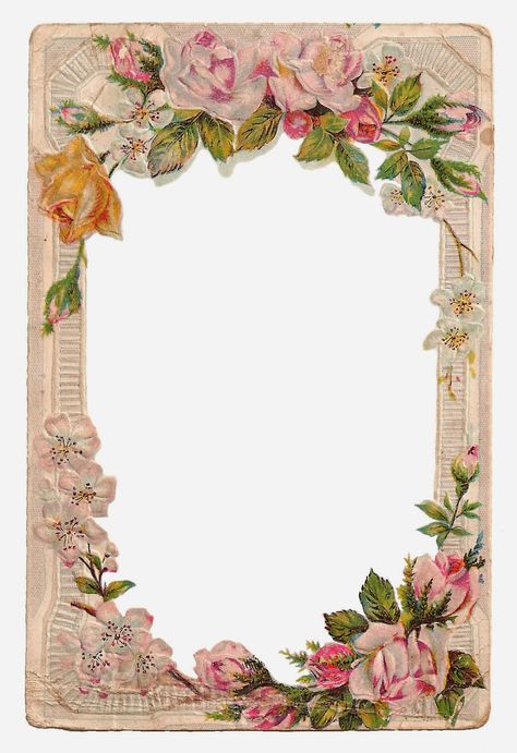 Molduras Vintage, Printable Frames, Flower Frame Png, Digital Flower, Foto Transfer, Transparent Flowers, Rose Frame, Antique Images, Images Vintage