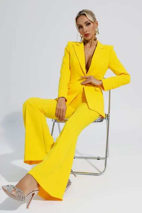 CLOTHING – CATCHALL Yellow Women Suit, Yellow Suit Women, Yellow Blazer Outfit, Cloth Buttons, Sequin Pant, Headshots Women, Yellow Suit, As You Like It, Yellow Long Sleeve