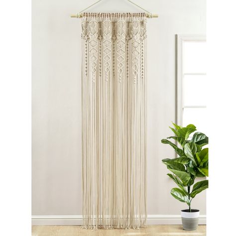 Create a boho look in multiple rooms of your home with this multi-functional decorative piece. The macram is knotted and woven by hand to create textured geometric patterns. Use as a kitchen window curtain, valance, or wall art. Measures 40W x 30L. "Create a boho look in multiple rooms of your home with this multi-functional decorative piece. The macram is knotted and woven by hand to create textured geometric patterns. Use as a kitchen window curtain, valance, or wall art. Measures 40W x 30L. 1 Curtain Room Divider, Doorway Curtain, Curtain Room, Sheer Curtain Panels, Macrame Curtain, Lush Decor, Boho Curtains, Boho Interiors, Curtain Texture