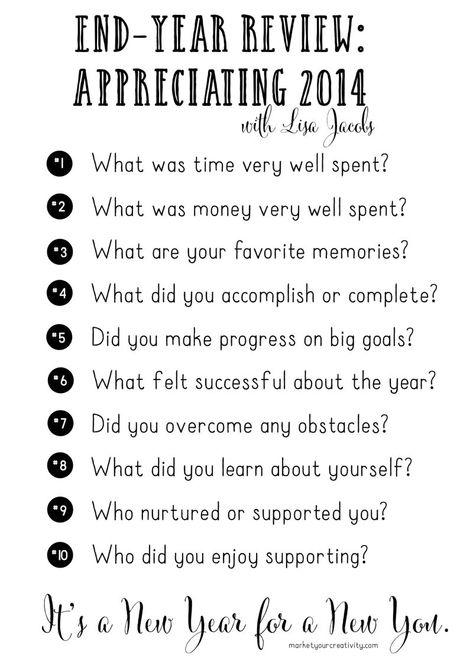 Ten questions for your end-year review | marketyourcreativity.com Year End Reflection, New Year's Eve Activities, Year Review, Journal Questions, Annual Review, Best Year Yet, Sweet Jars, Reflection Questions, New Year Goals
