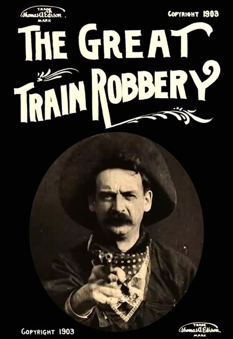 The Great Train Robbery is a 1903 American silent Western film made by Edwin S. Porter. It follows a gang of outlaws who hold up and rob a steam locomotive at a station in the American West, flee across mountainous terrain, and are finally defeated by a posse of locals. The short film draws on many sources, including a robust existing tradition of Western films, recent European innovations in film technique, the play of the same name by Scott Marble, the popularity of train-themed films. Great Train Robbery, Train Robbery, The Great Train Robbery, Film Technique, Western Film, Film History, Fade Haircut, Short Film, Movies To Watch