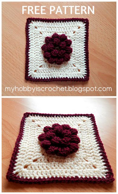 My hobby is crochet: Dahlia in a square - Granny Square - Free Pattern with Photo Tutorial Crochet Square Pattern, Sunburst Granny Square, Popcorn Stitch, Crochet Blocks, Crochet Motifs, Crochet Square Patterns, Granny Squares Pattern, Granny Square Crochet Pattern, Square Patterns