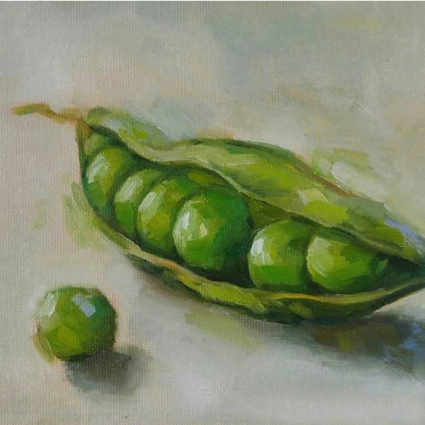 Peas in a Pod oil painting. kaliegravesart.com @kalie.graves.art Still Life Vegetables Painting, Acrylic Painting Vegetables, Painting Vegetables Acrylic, Acrylic Vegetable Painting, Oil Painting Vegetables, Painting Of Vegetables, Vegetable Oil Painting, Still Life Paintings Acrylic, Paintings Of Fruits And Vegetables
