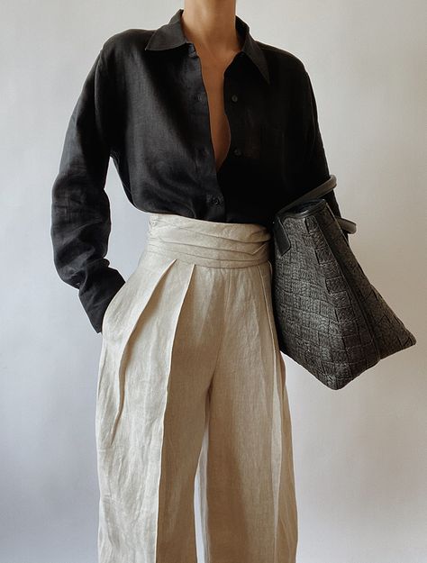 Summer Fashion Dresses Casual, Classy Street Style, Chique Outfit, Dorothy Dandridge, Black Button Down Shirt, Linen Fashion, Mode Boho, Mode Ootd, Looks Street Style