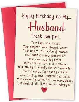 Amazon.com : Romantic Birthday Card Gift for Husband, Unique Husband Birthday Card from Wife, Thank You Husband Bday Card, Happy Birthday To My Husband : Office Products Thank You My Husband Quotes, Birthday Wish Card For Husband, Verse For Husband Birthday Card, Happy Birthday My Husband Love You, Happy Birthday For My Husband, Birthday Cards For Husband Diy, Happy Birthday To My Husband Quotes, Bday Quotes For Husband, Thank You Husband