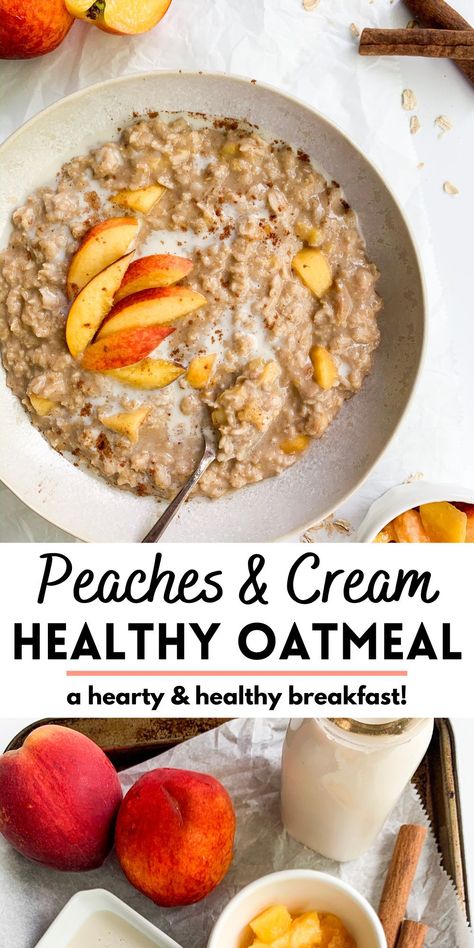 Essen, Strawberries And Cream Oatmeal, Peach Oatmeal, I Lost 100 Pounds, Healthy Oatmeal Recipes, Breakfast Oatmeal Recipes, Homemade Oatmeal, Summer Breakfast, Healthy Breakfast Options